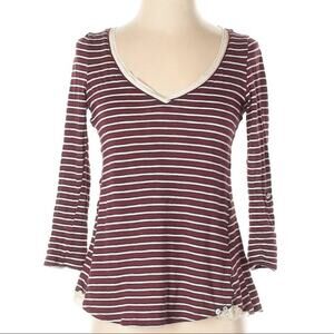 3/$15 🌻 Anthropologie Meadow Rue Burgundy White Striped Top Shirt XS